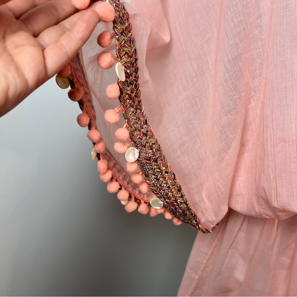 Shiraleah Pink Flutter Sleeve Pom Trim Swim Coverup One Size Boho Beach - Picture 5 of 16